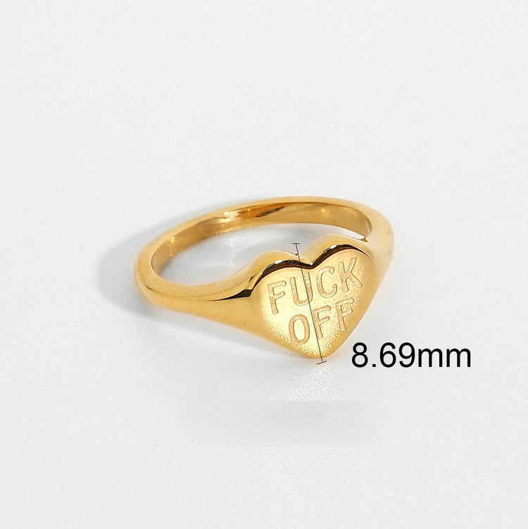 "Fuck Off" Heart-shaped 18K Gold Plated Stee Ring - FGS: 7