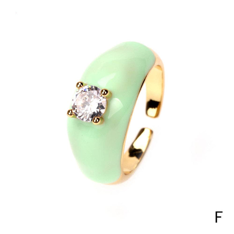 Colorful Enamel Inlaid Zircon Ring: Opening adjustable / H