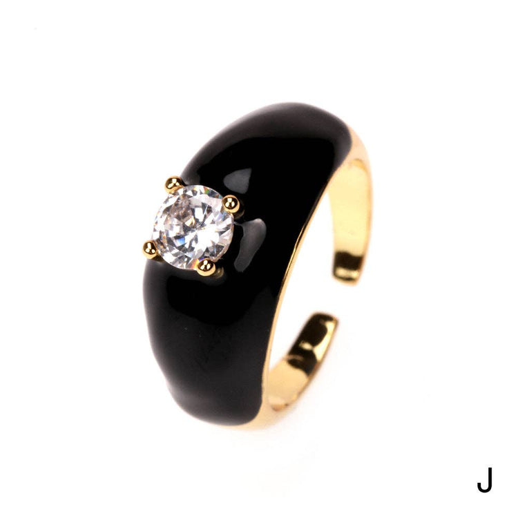 Colorful Enamel Inlaid Zircon Ring: Opening adjustable / A