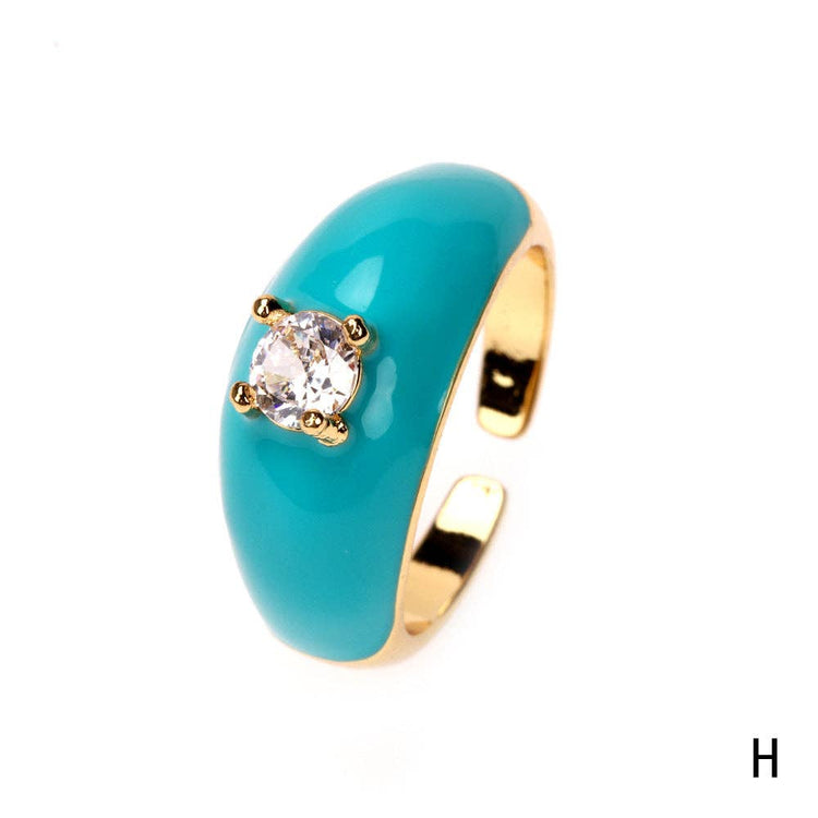 Colorful Enamel Inlaid Zircon Ring: Opening adjustable / A