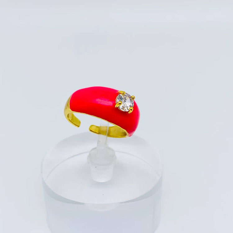 Colorful Enamel Inlaid Zircon Ring: Opening adjustable / D