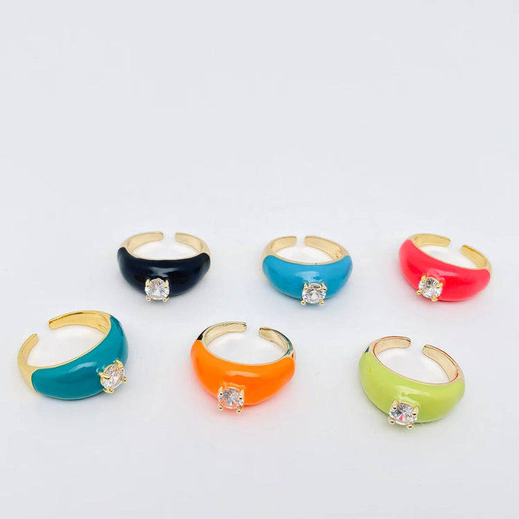 Colorful Enamel Inlaid Zircon Ring: Opening adjustable / H