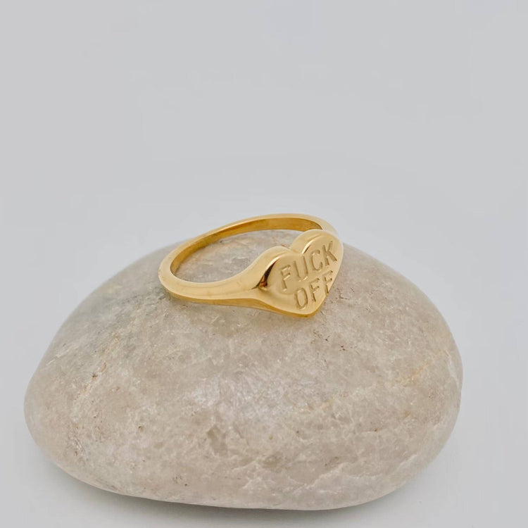 "Fuck Off" Heart-shaped 18K Gold Plated Stee Ring - FGS: 7