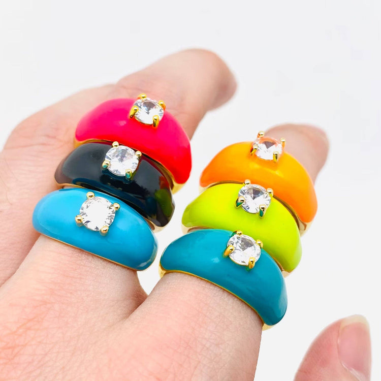 Colorful Enamel Inlaid Zircon Ring: Opening adjustable / D
