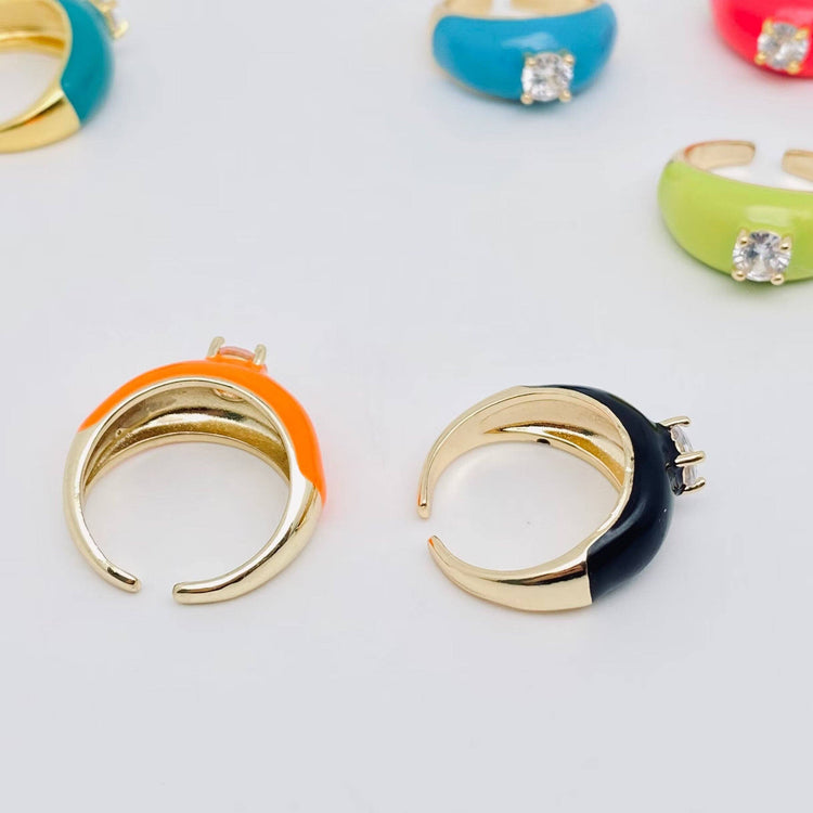 Colorful Enamel Inlaid Zircon Ring: Opening adjustable / H