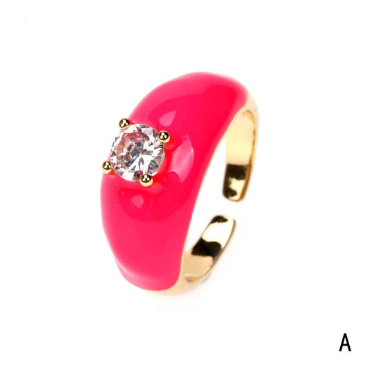 Colorful Enamel Inlaid Zircon Ring: Opening adjustable / A