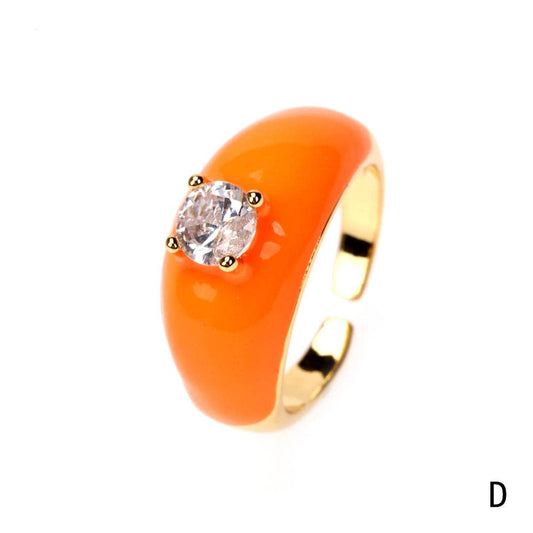 Colorful Enamel Inlaid Zircon Ring: Opening adjustable / D