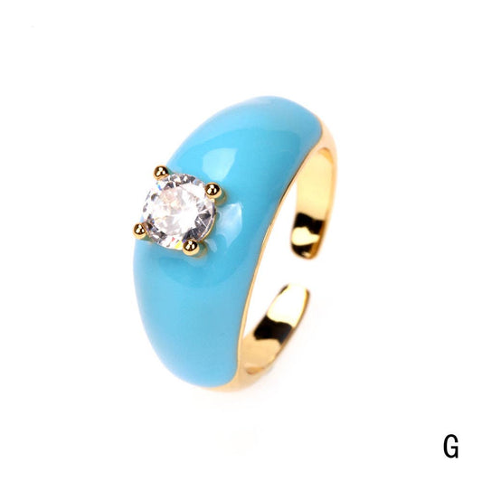 Colorful Enamel Inlaid Zircon Ring: Opening adjustable / G