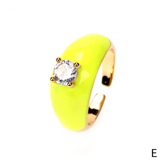 Colorful Enamel Inlaid Zircon Ring: Opening adjustable / E